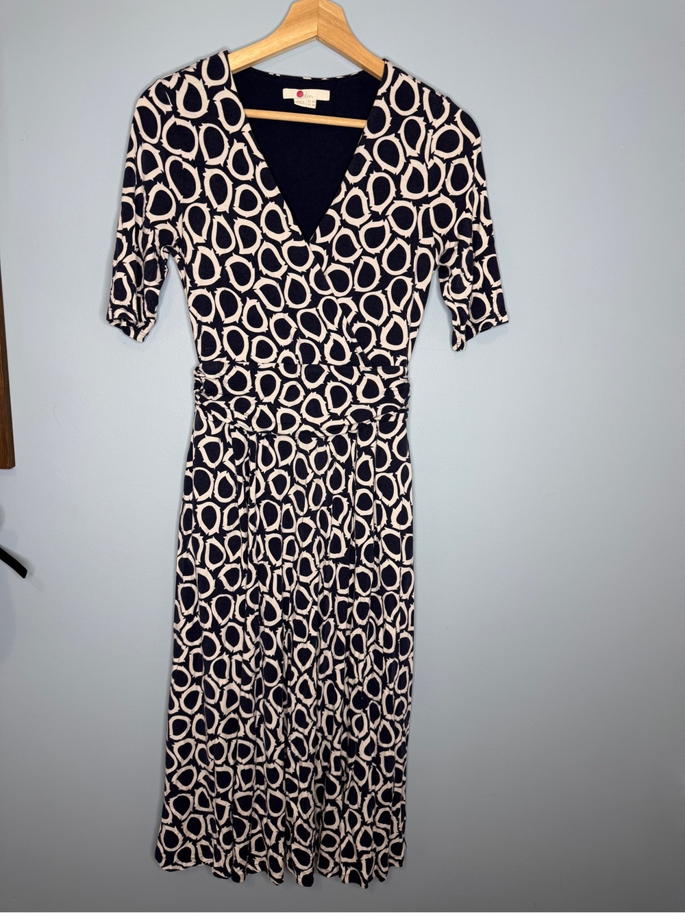 Boden Navy & Cream V-Neck Midi Wrap Dress
